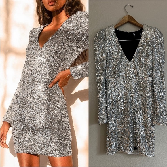 Never been worn Lulu’s Brand New You Sequin Bodycon Mini Dress- silver - Picture 6 of 7